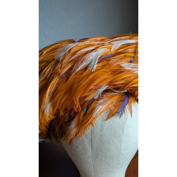 George Zamaul Couture Ladies Orange Felt Hat Feathers Rhinestones Church Formal main image 13